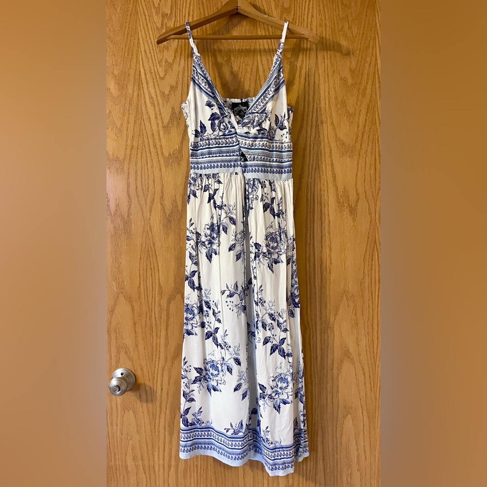 Angie Blue & White Floral Midi Dress NWT